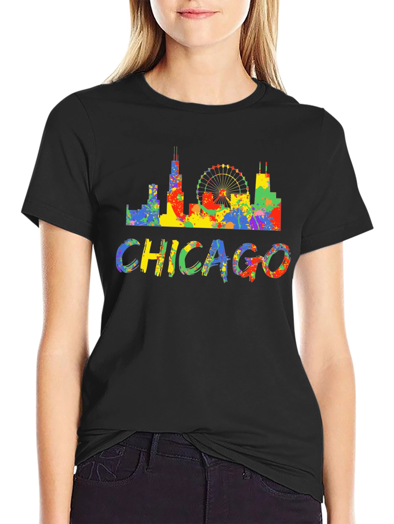 Colorful Chicago Skyline Graphic T-Shirt