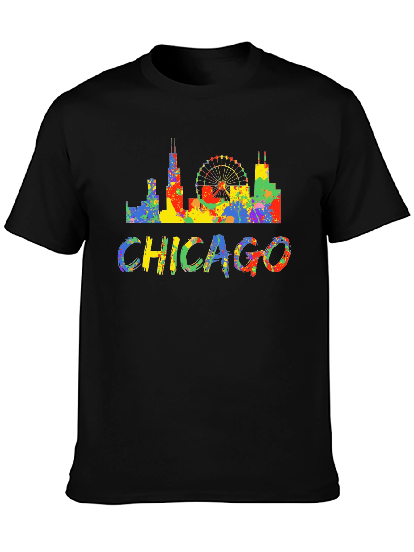 Colorful Chicago Skyline Graphic T-Shirt