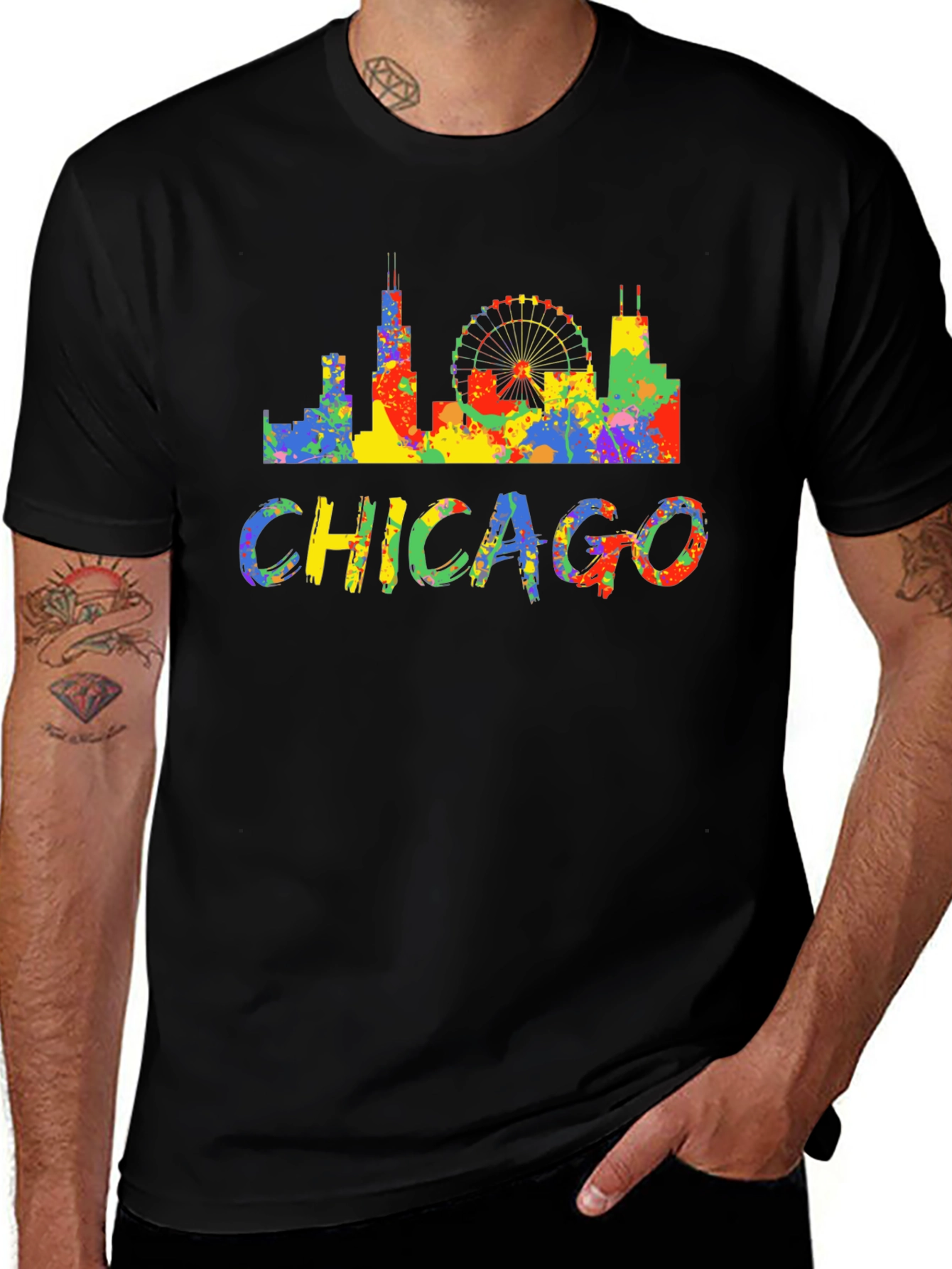 Colorful Chicago Skyline Graphic T-Shirt