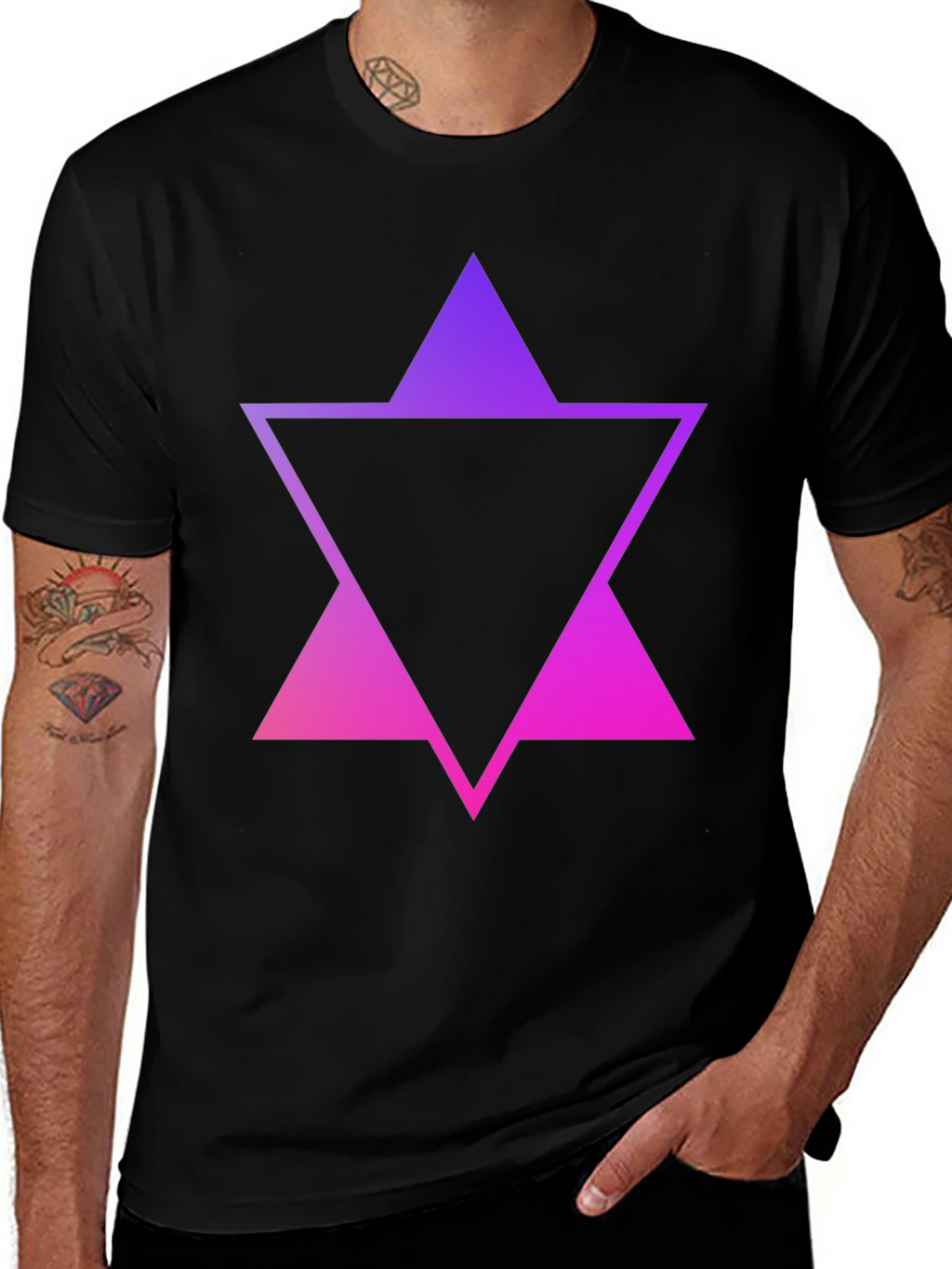 Gradient Triangle Graphic Tee - Stylish Mens Black T-Shirt