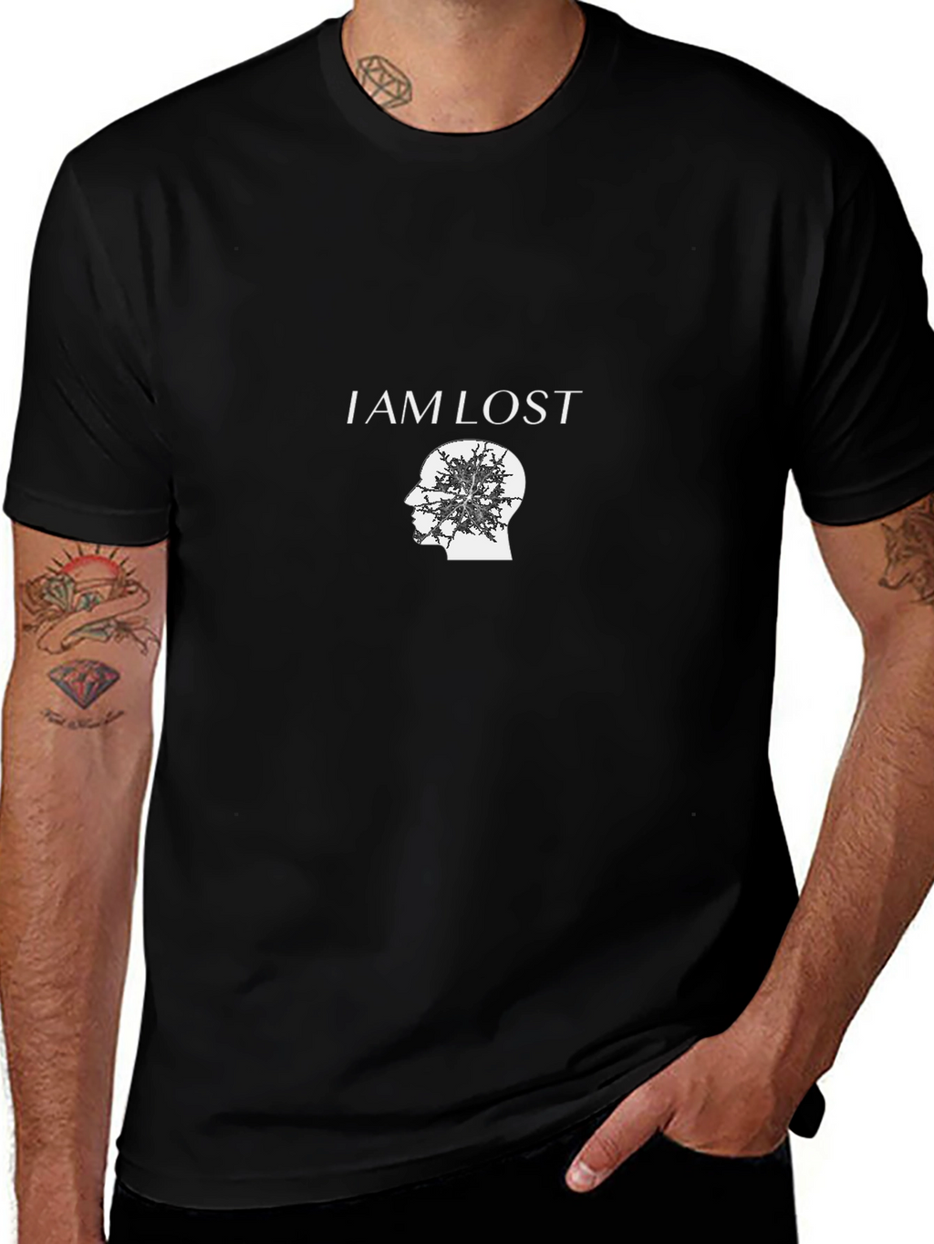 I Am Lost Graphic Print Black T-Shirt