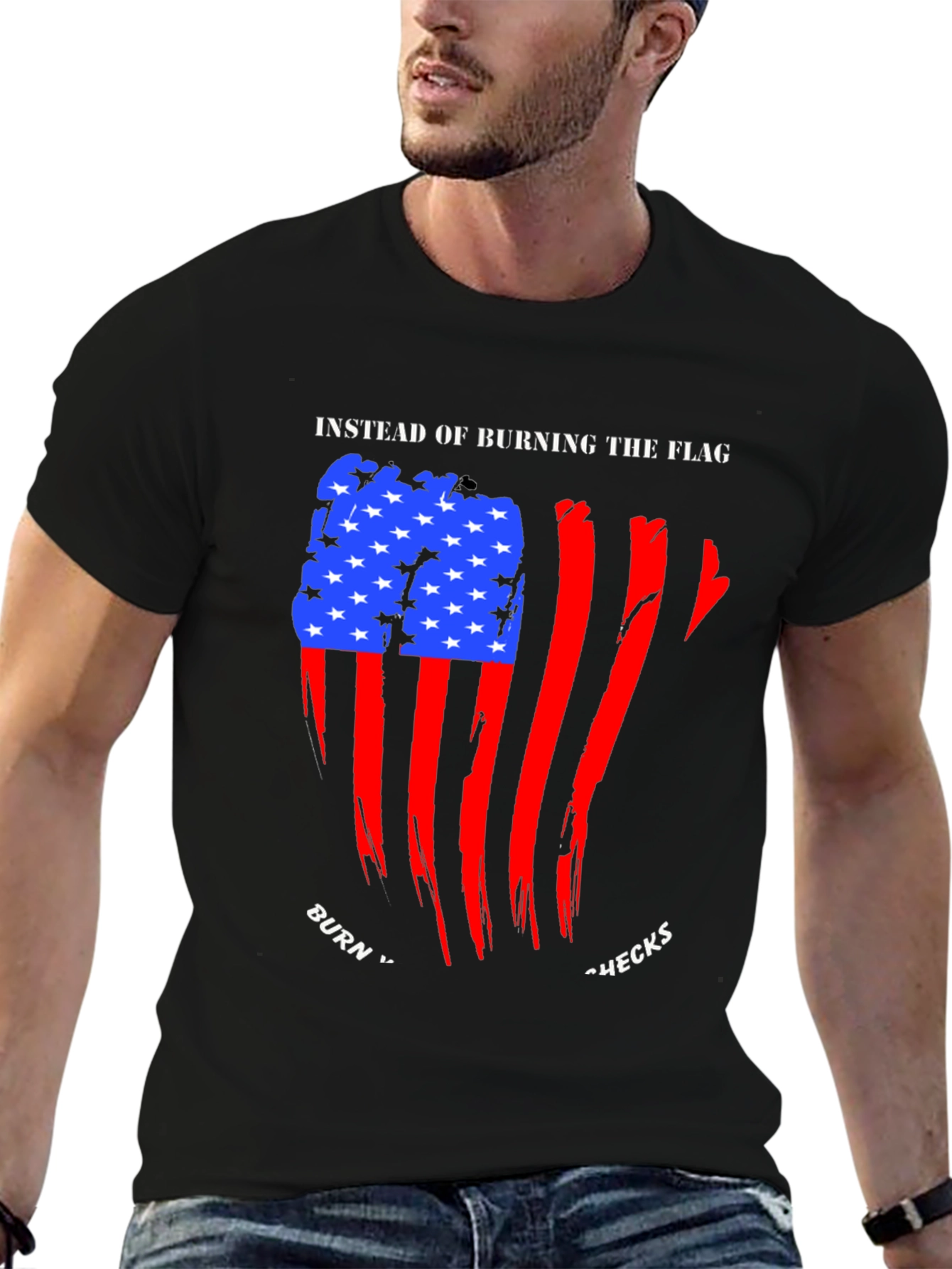 Patriotic Burn Checks Graphic T-Shirt