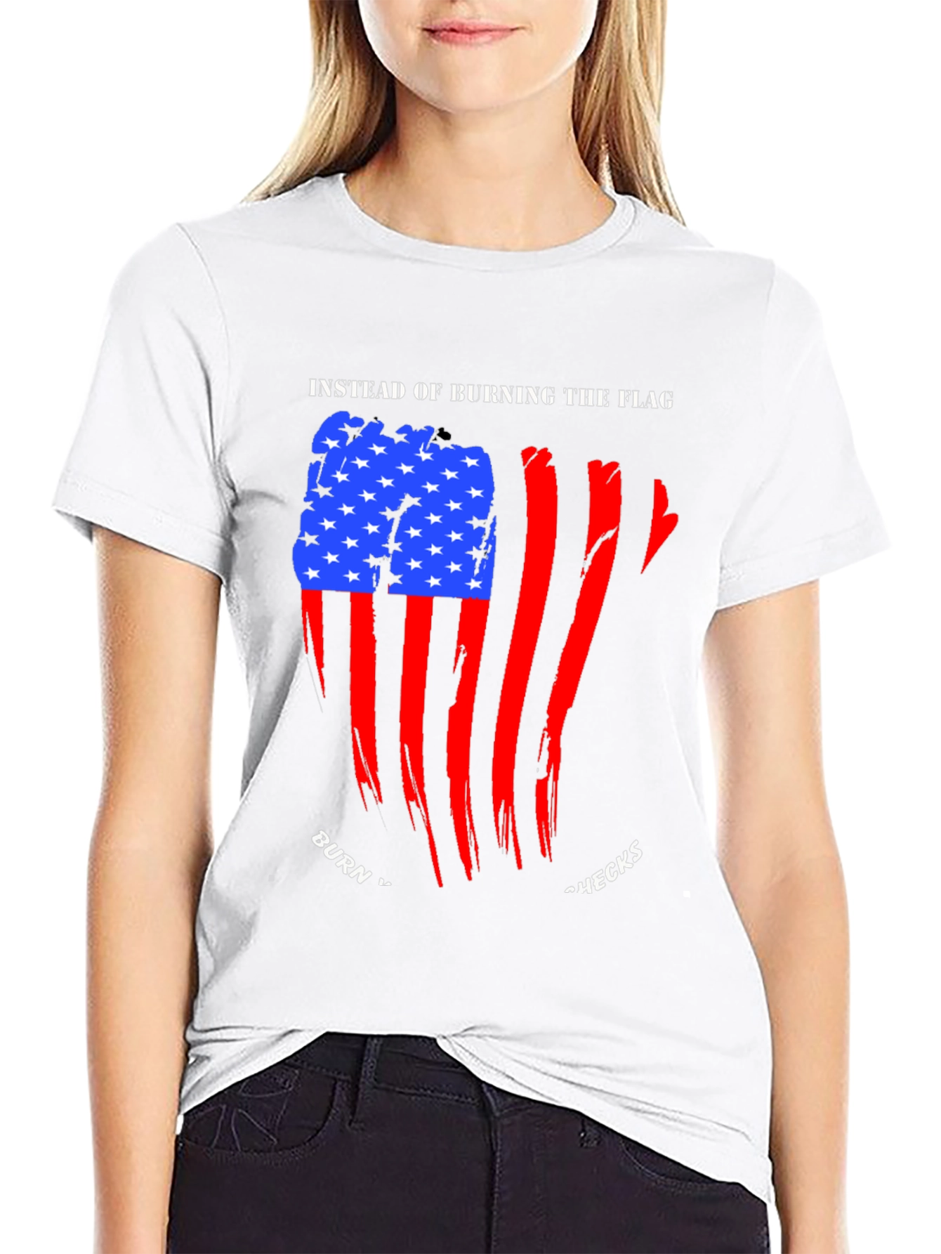 Patriotic Burn Checks Graphic T-Shirt