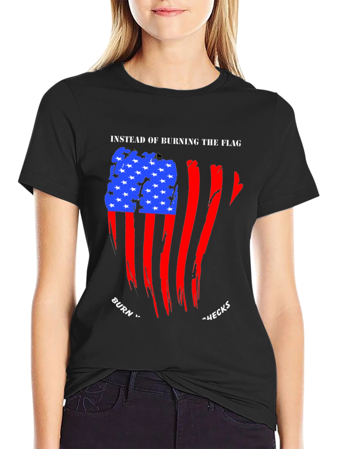 Patriotic Burn Checks Graphic T-Shirt