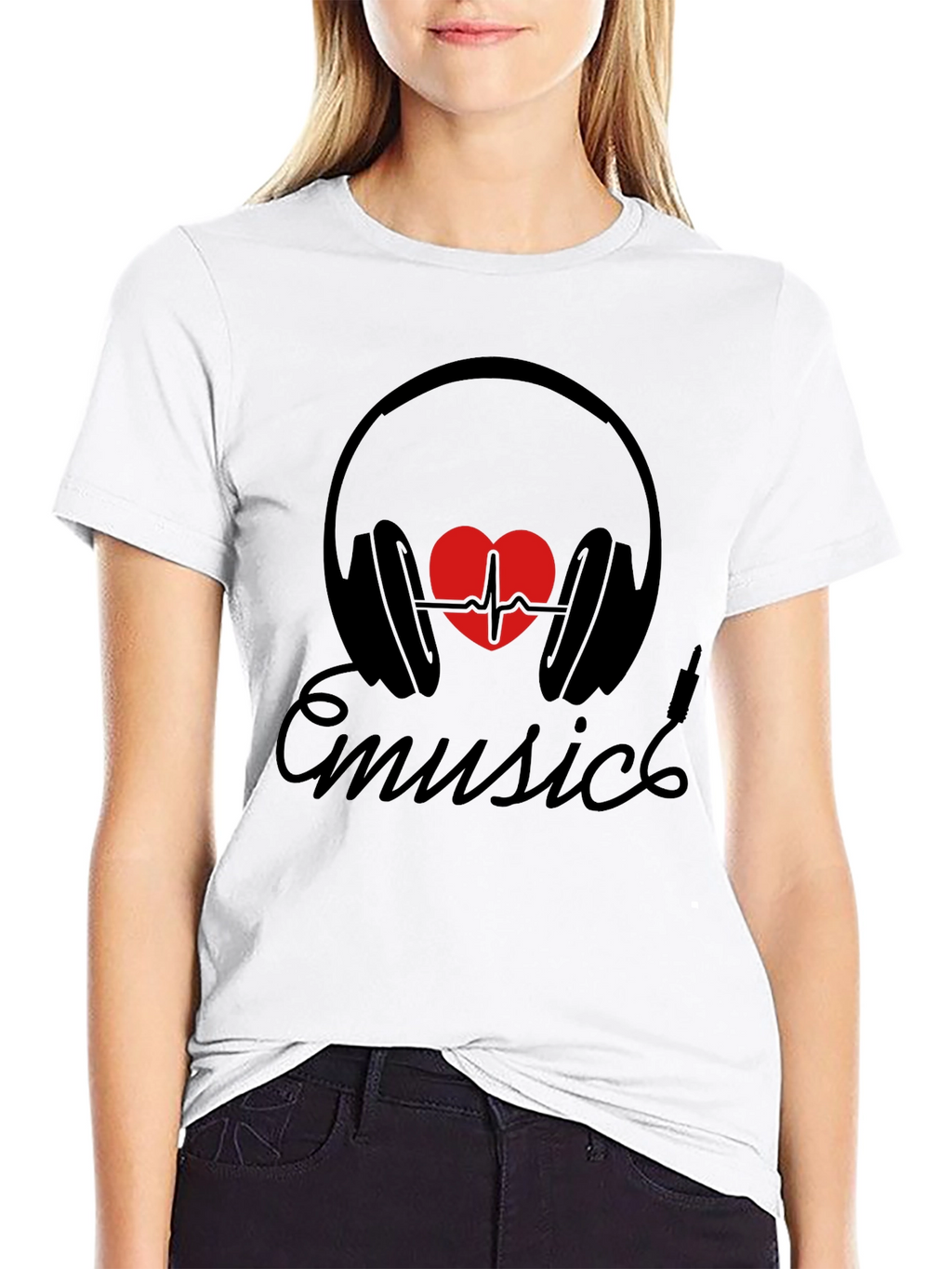 Music Heartbeat Headphones Black Tee