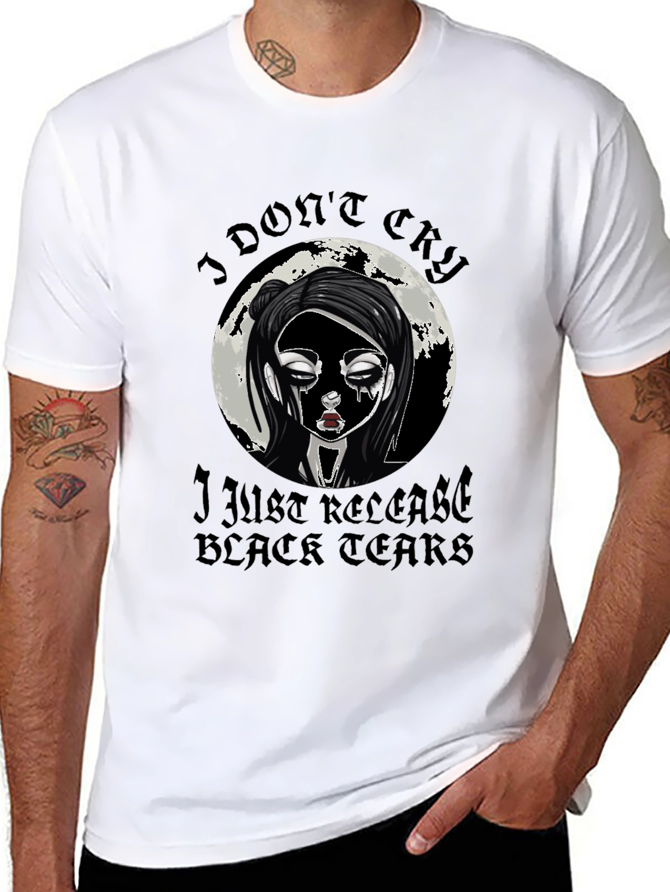 Gothic Black Tears Graphic T-Shirt