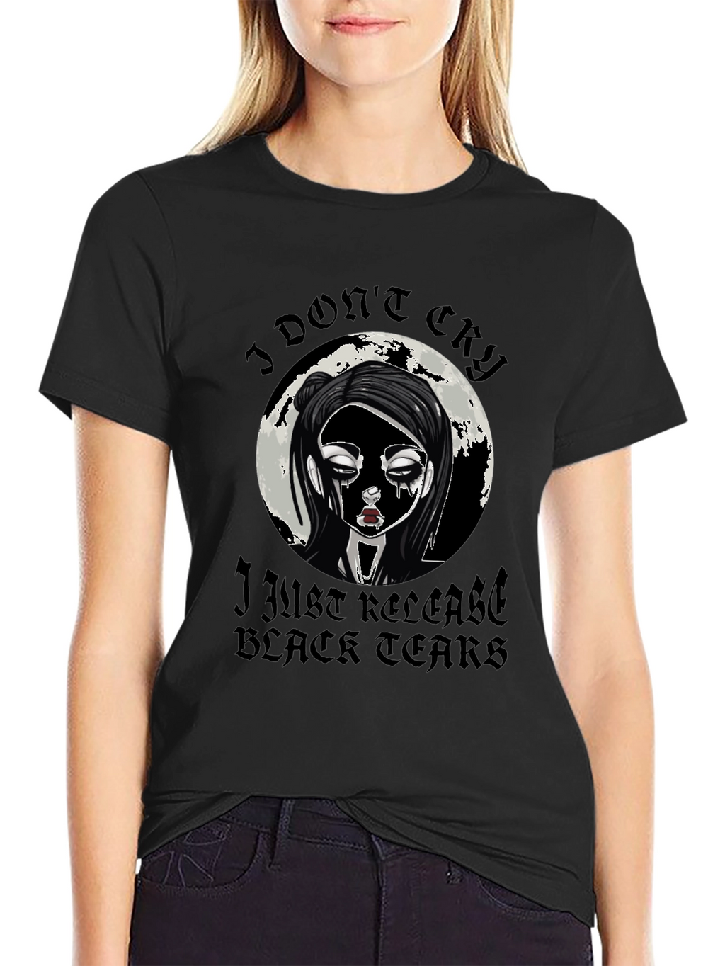 Gothic Black Tears Graphic T-Shirt