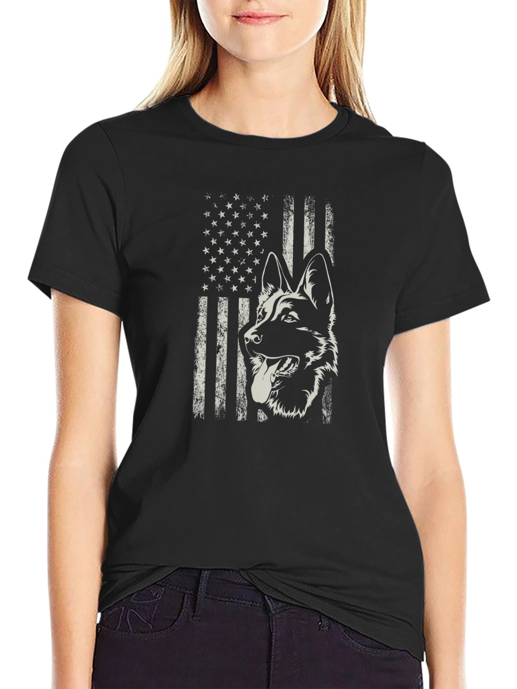 German Shepherd American Flag Graphic Tee