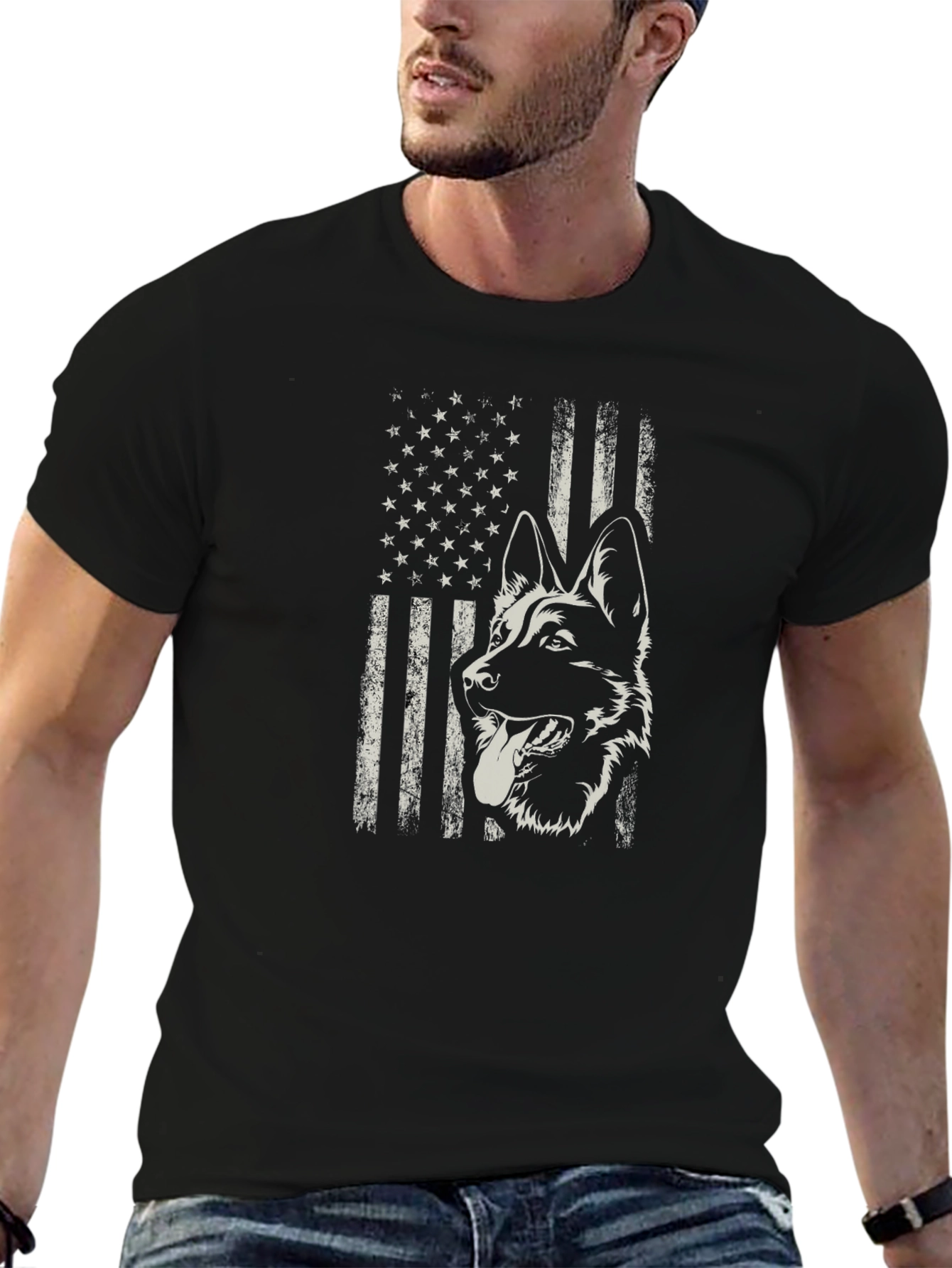 German Shepherd American Flag Graphic Tee