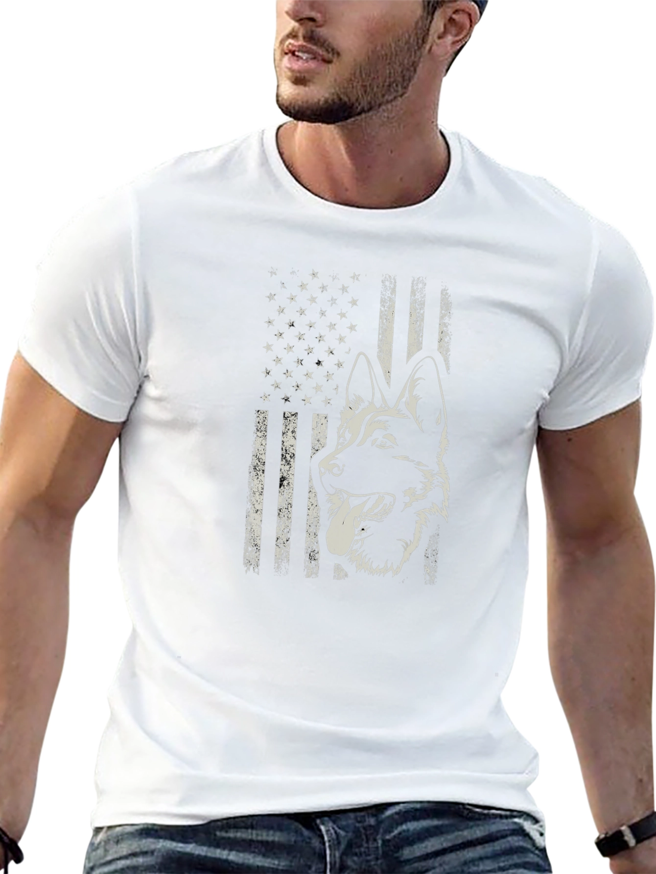 German Shepherd American Flag Graphic Tee