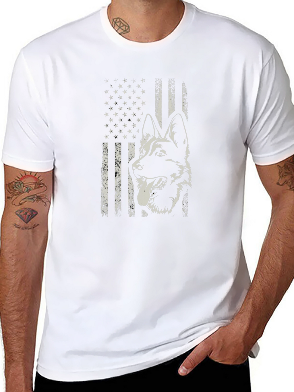 German Shepherd American Flag Graphic Tee