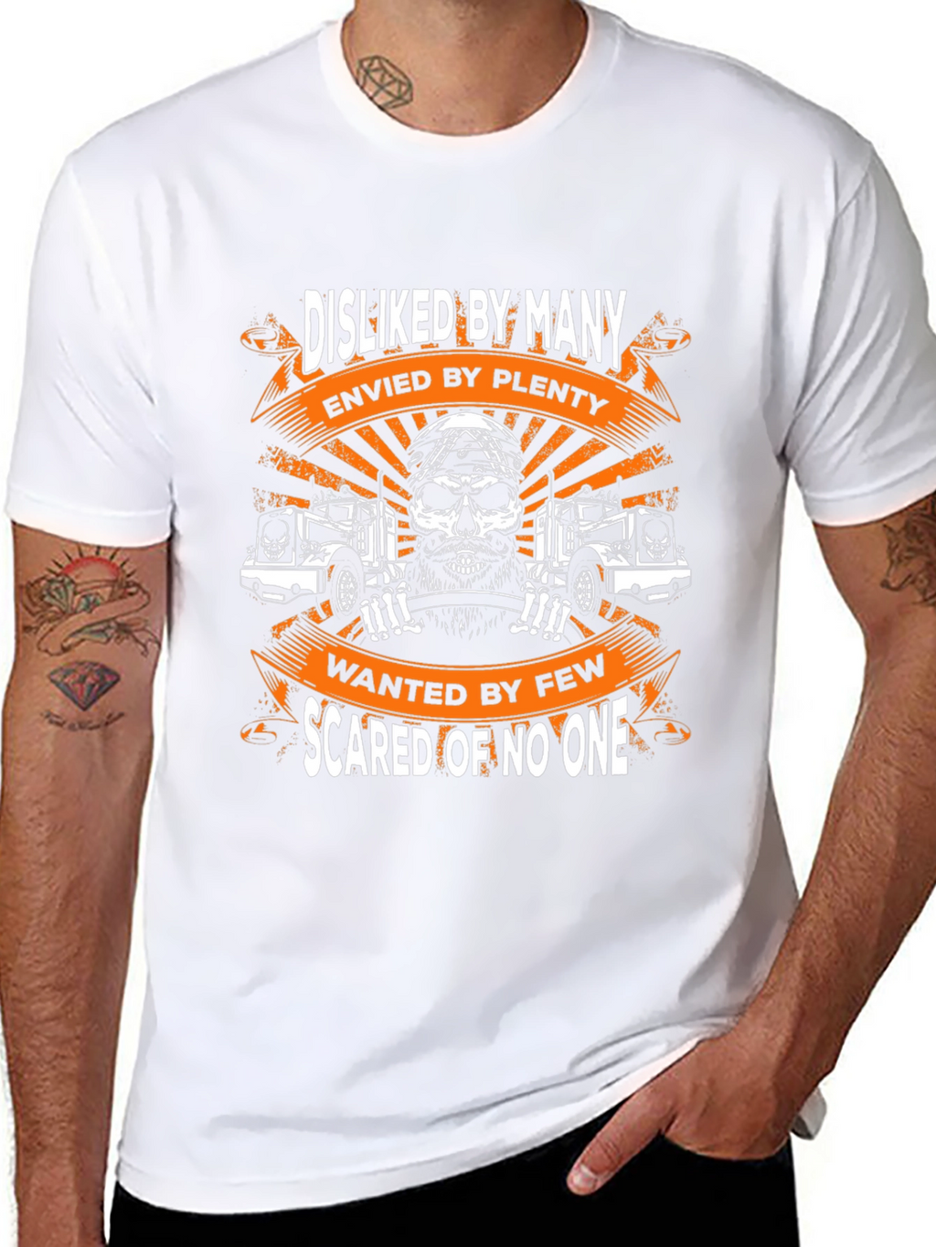 Trucker Skull Graphic T-Shirt - Disliked Envied Wanted