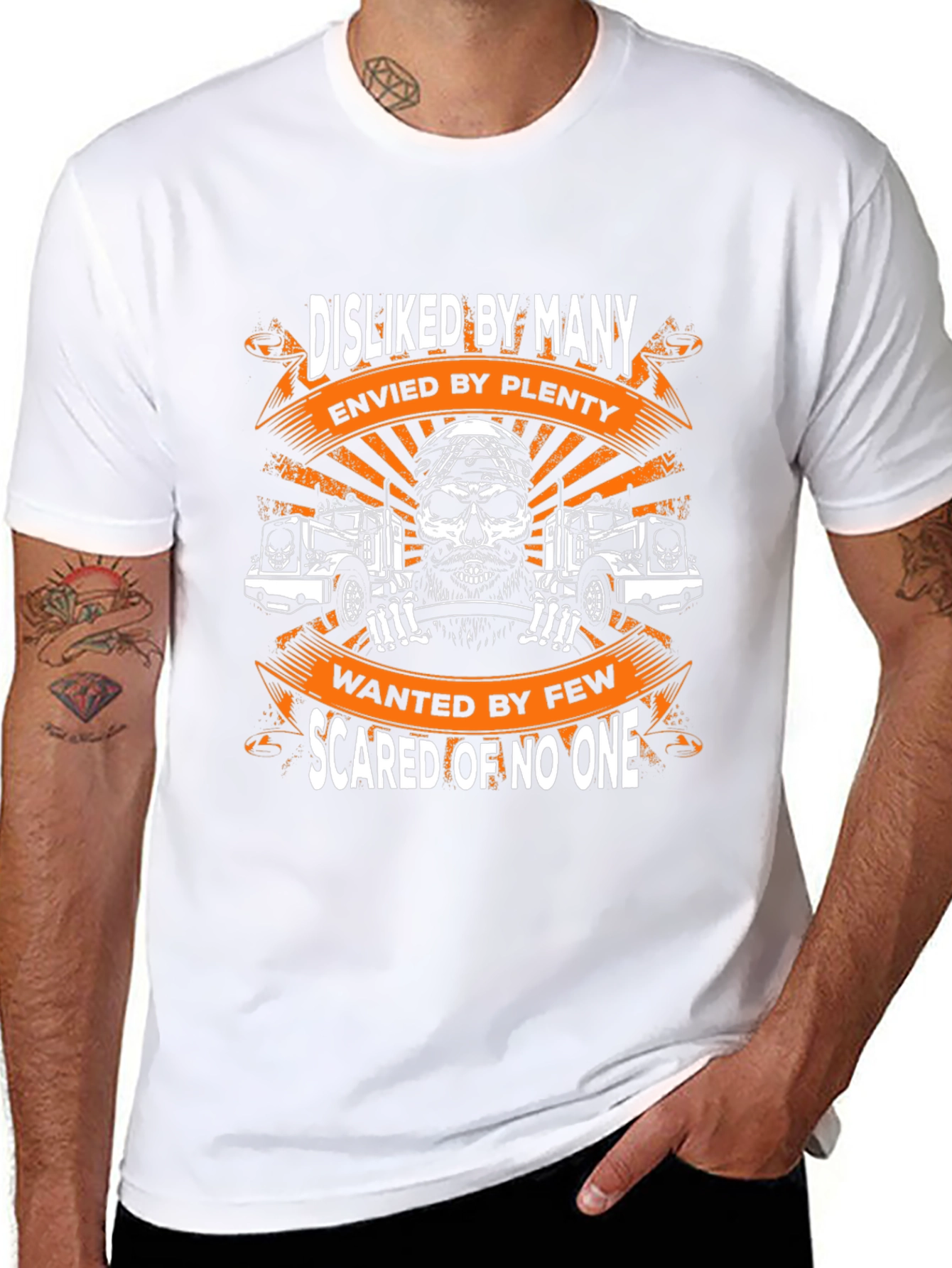 Trucker Skull Graphic T-Shirt - Disliked Envied Wanted