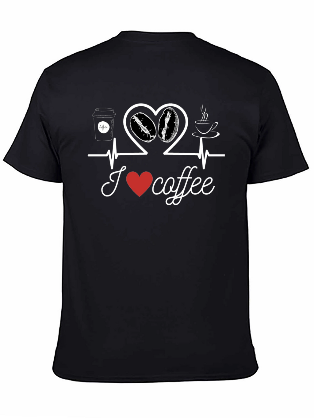 I Love Coffee T-Shirt Heartbeat Design Casual Cotton Tee