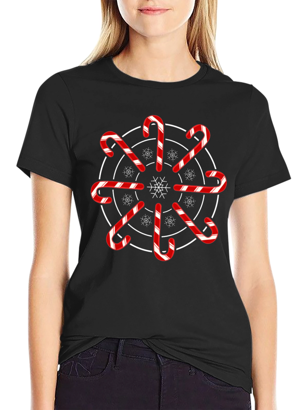 Festive Candy Cane Snowflake Graphic Tee