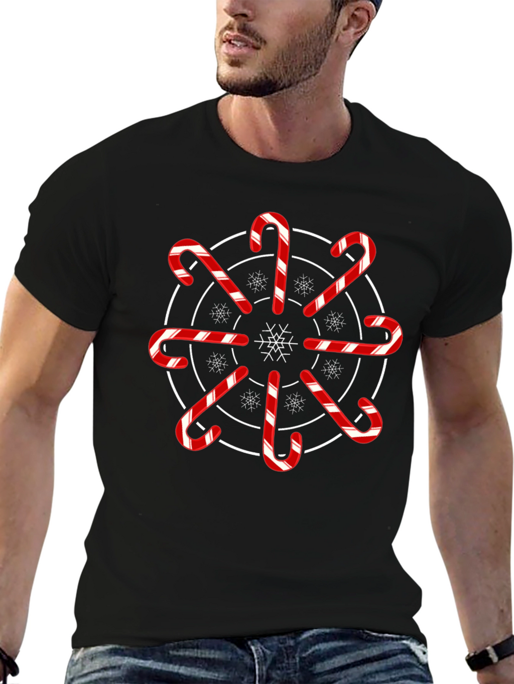 Festive Candy Cane Snowflake Graphic Tee
