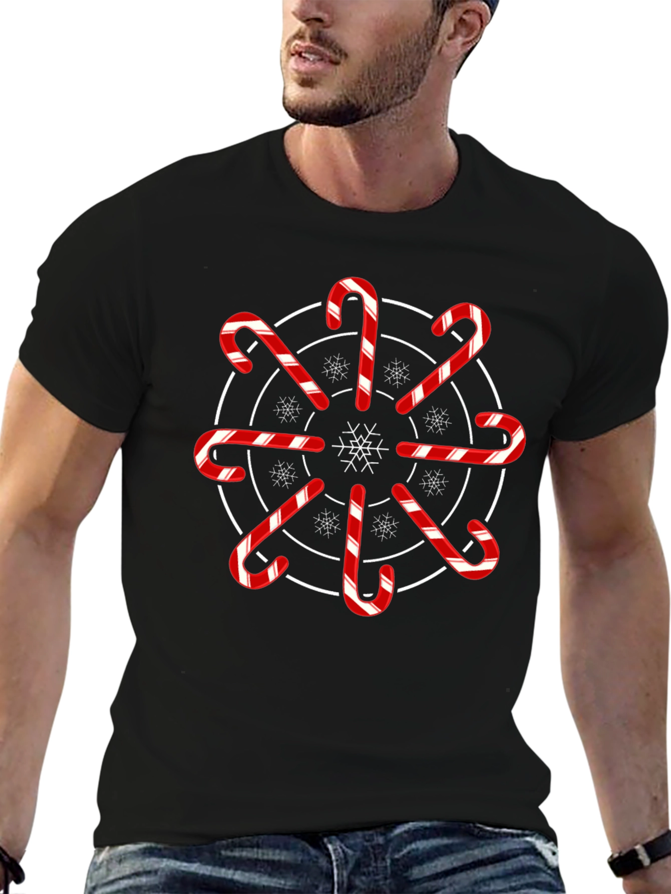 Festive Candy Cane Snowflake Graphic Tee