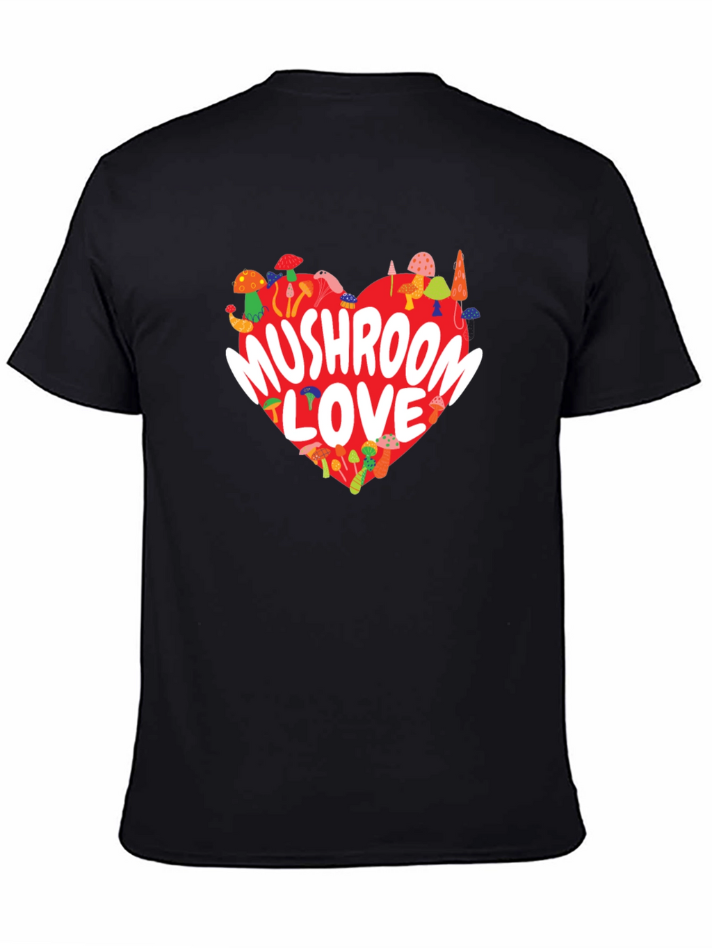 Mushroom Love Heart Graphic Tee - Black