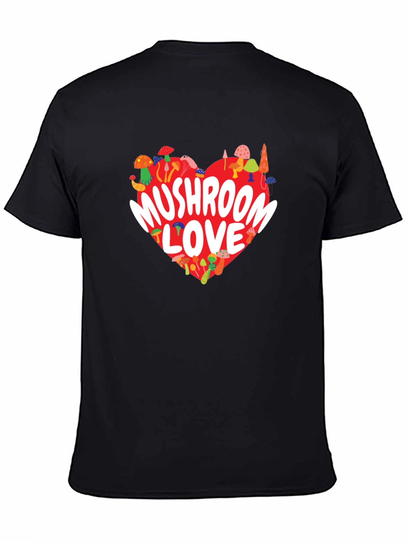 Mushroom Love Heart Graphic Tee - Black