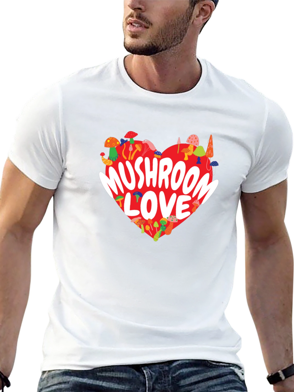 Mushroom Love Heart Graphic Tee - Black