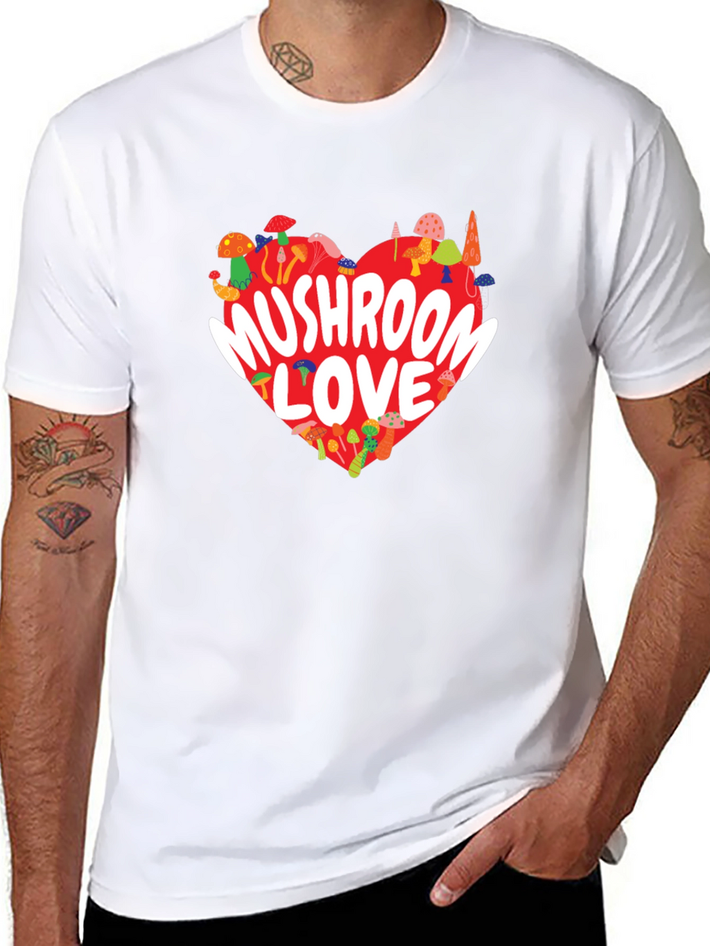 Mushroom Love Heart Graphic Tee - Black