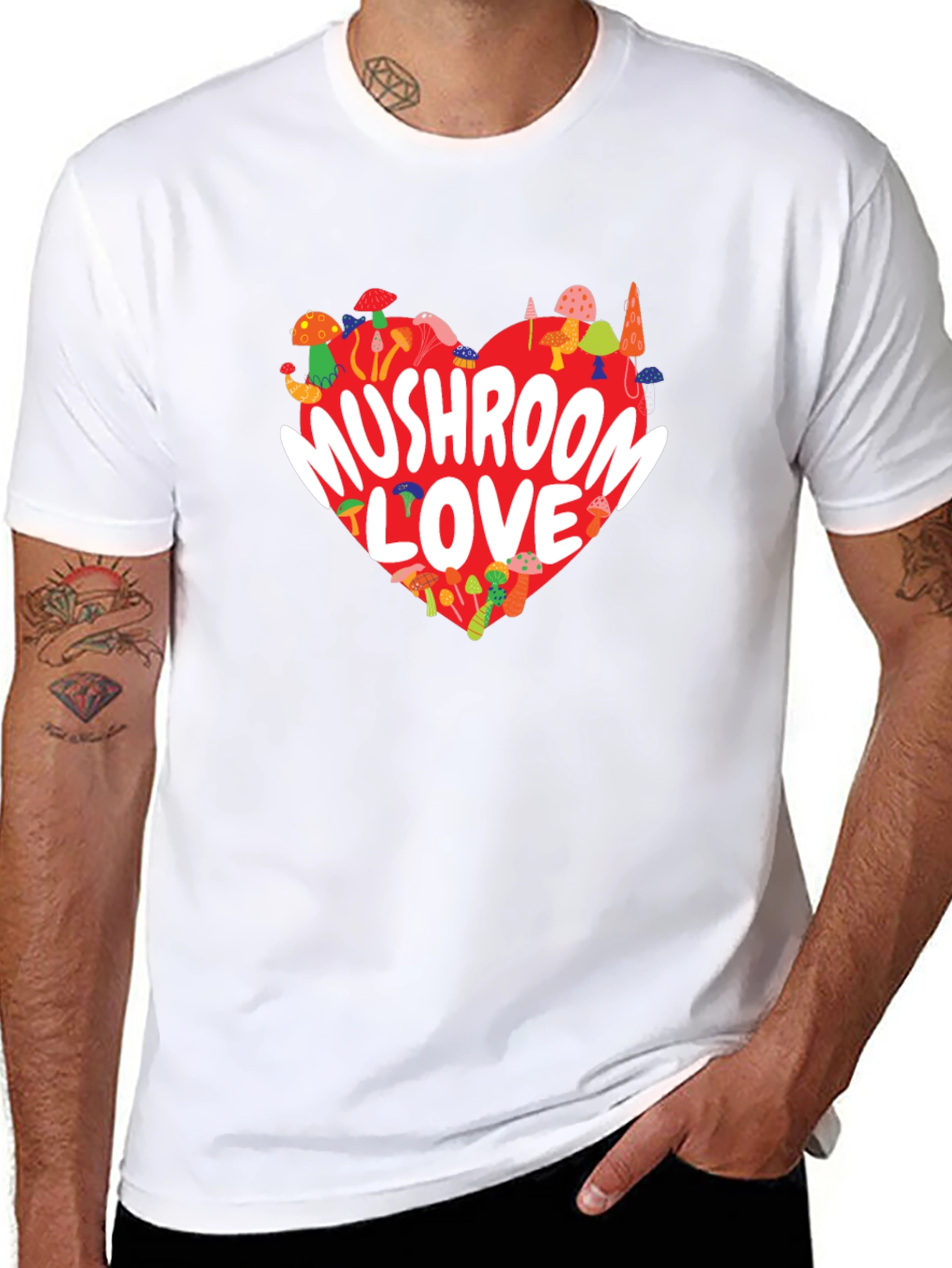 Mushroom Love Heart Graphic Tee - Black