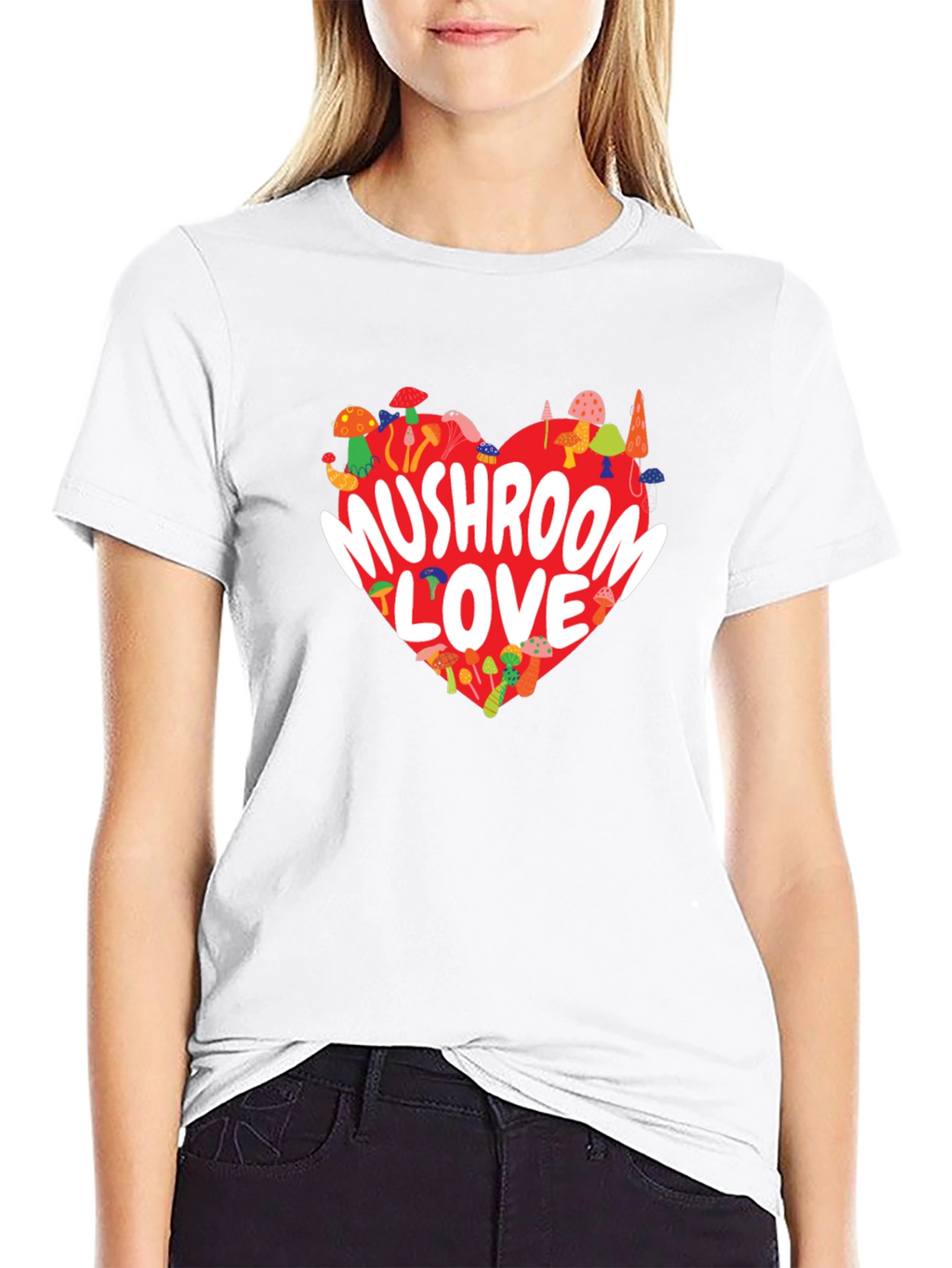 Mushroom Love Heart Graphic Tee - Black