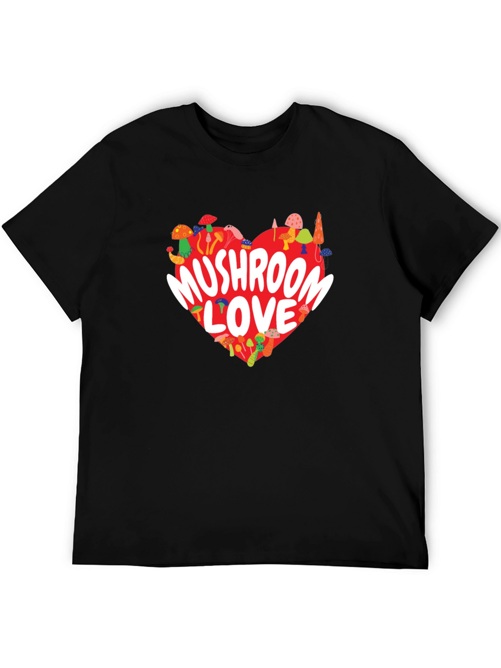 Mushroom Love Heart Graphic Tee - Black