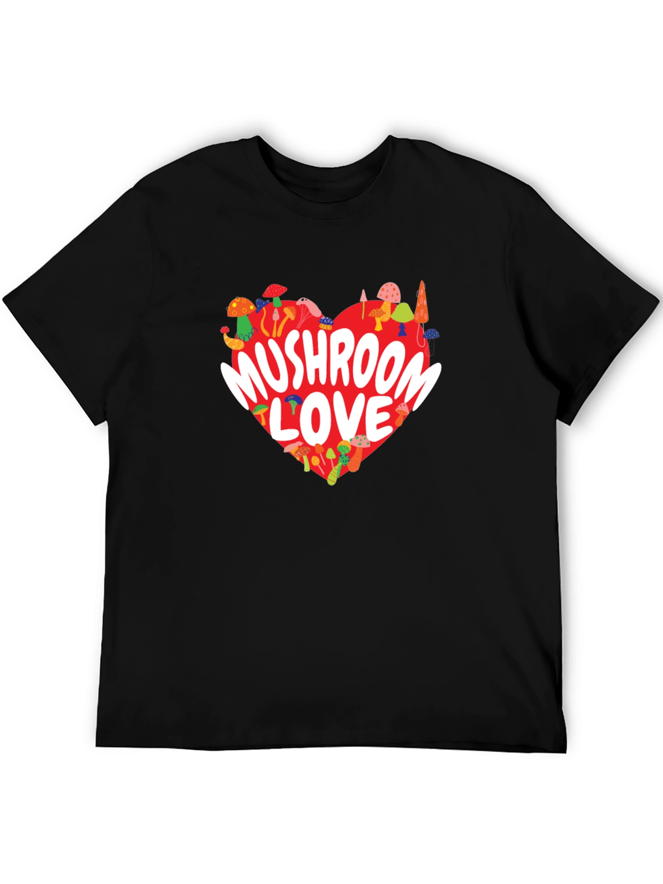 Mushroom Love Heart Graphic Tee - Black
