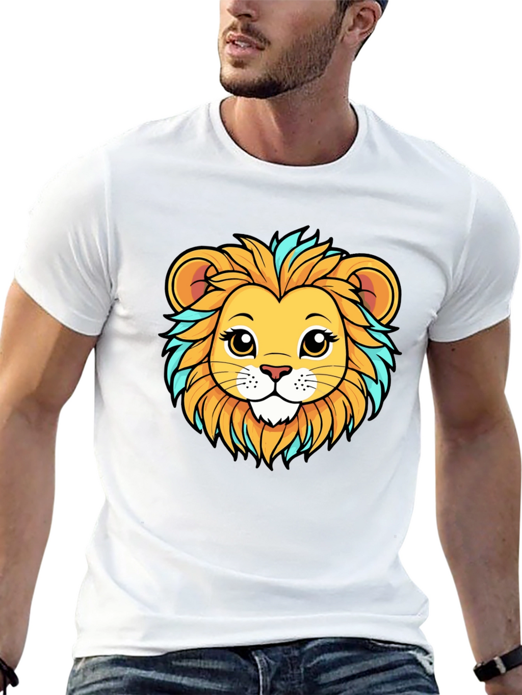 Lion Cartoon Graphic Tee - Unisex Black T-Shirt