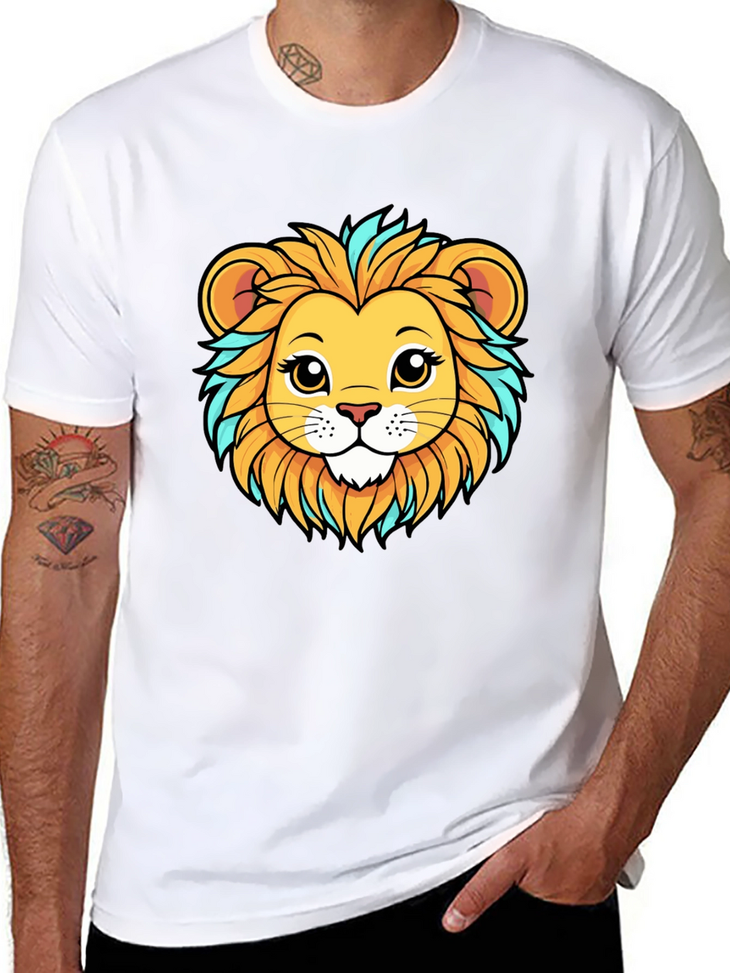 Lion Cartoon Graphic Tee - Unisex Black T-Shirt