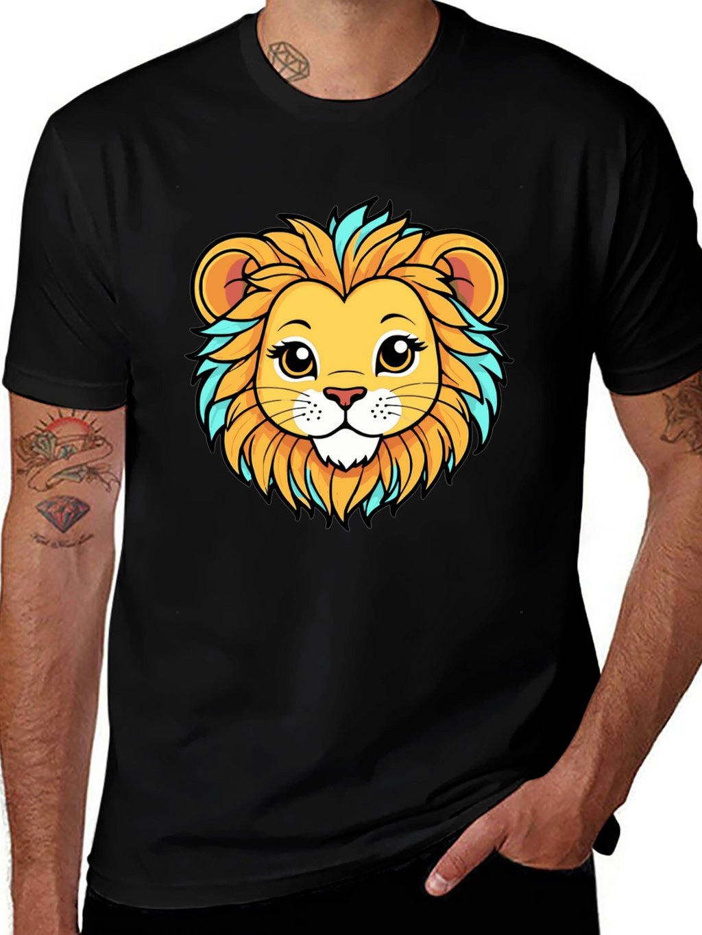 Lion Cartoon Graphic Tee - Unisex Black T-Shirt