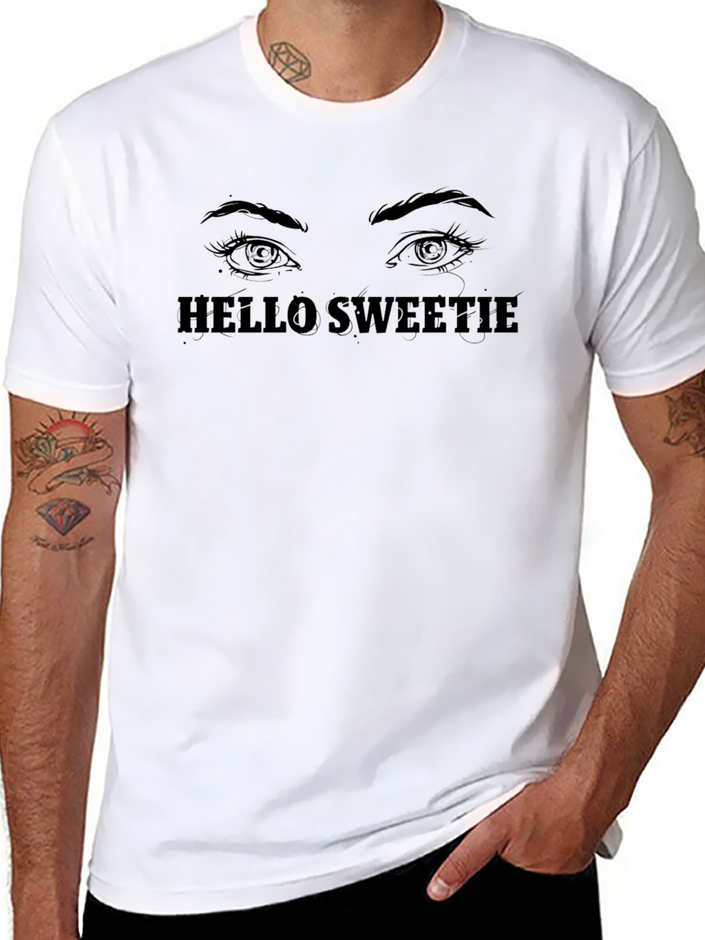 Hello Sweetie T-Shirt - Graphic Tee Eyes Design Black