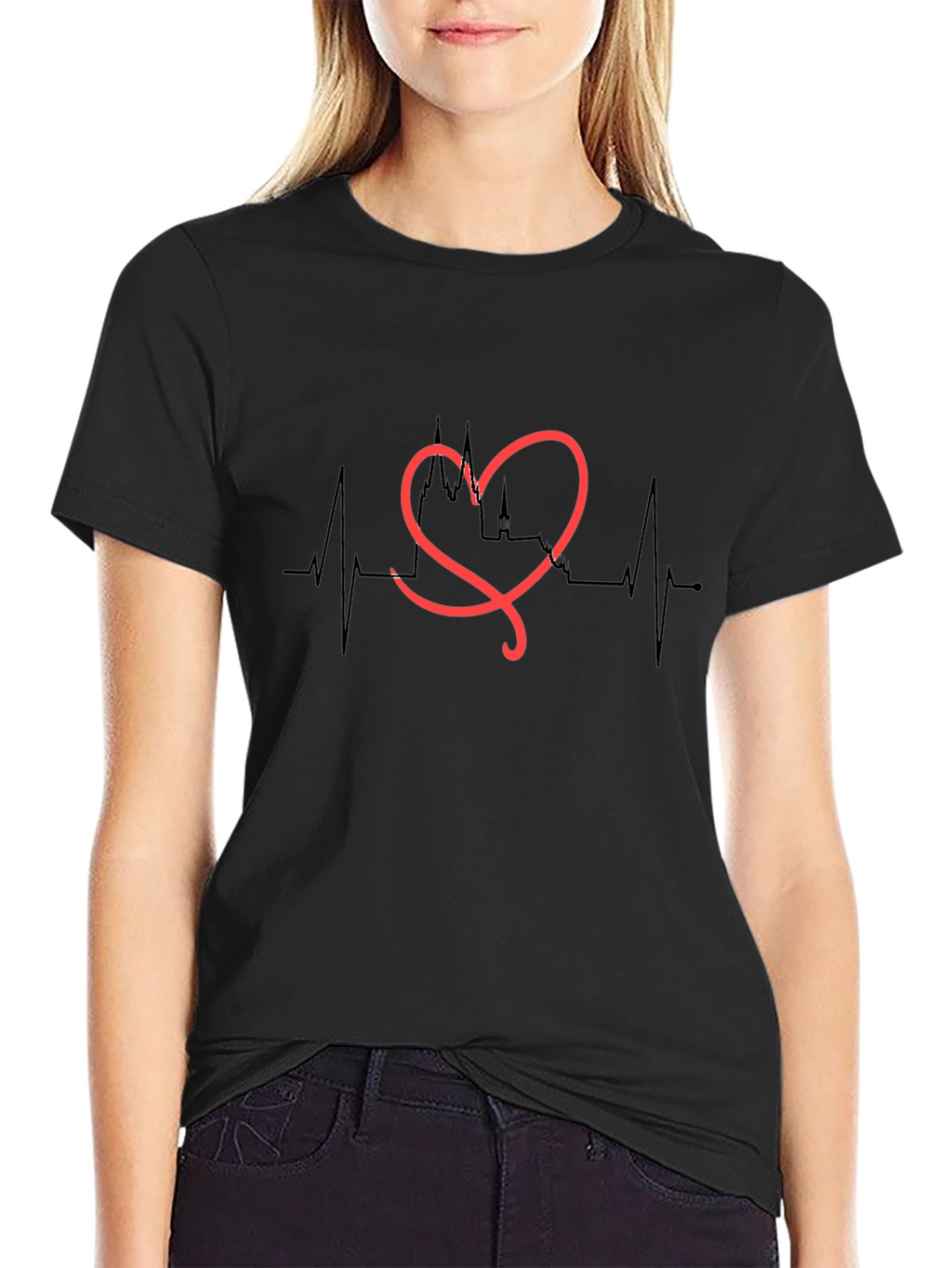Heartbeat Cityscape T-Shirt - Black