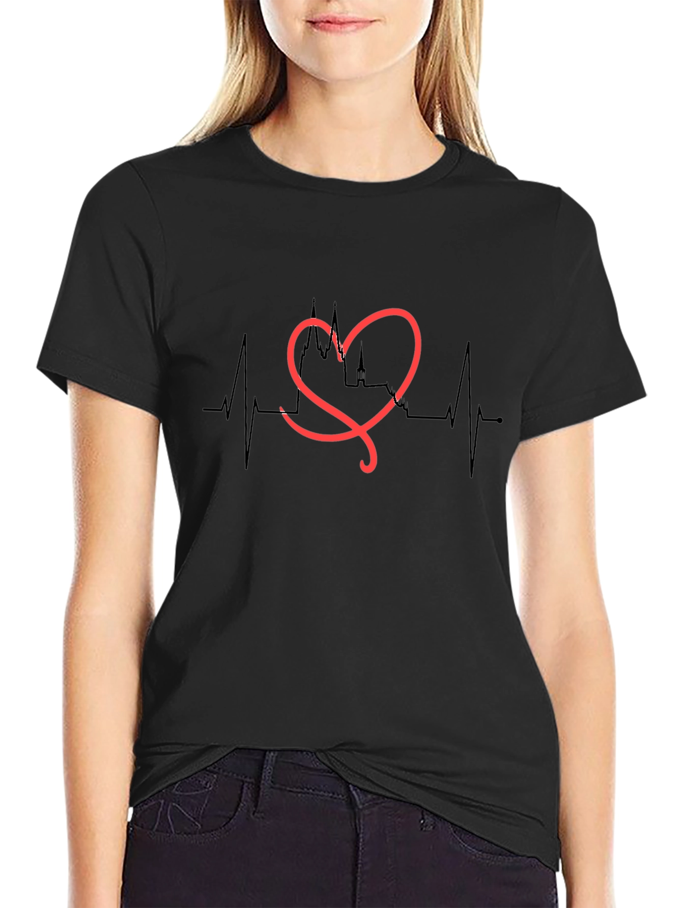 Heartbeat Cityscape T-Shirt - Black