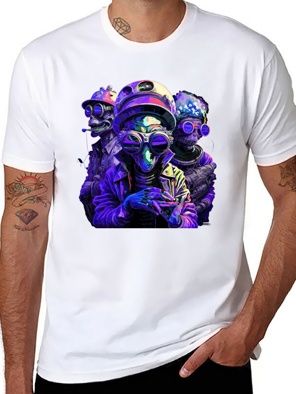 Retro Alien Crew Graphic Black T-Shirt