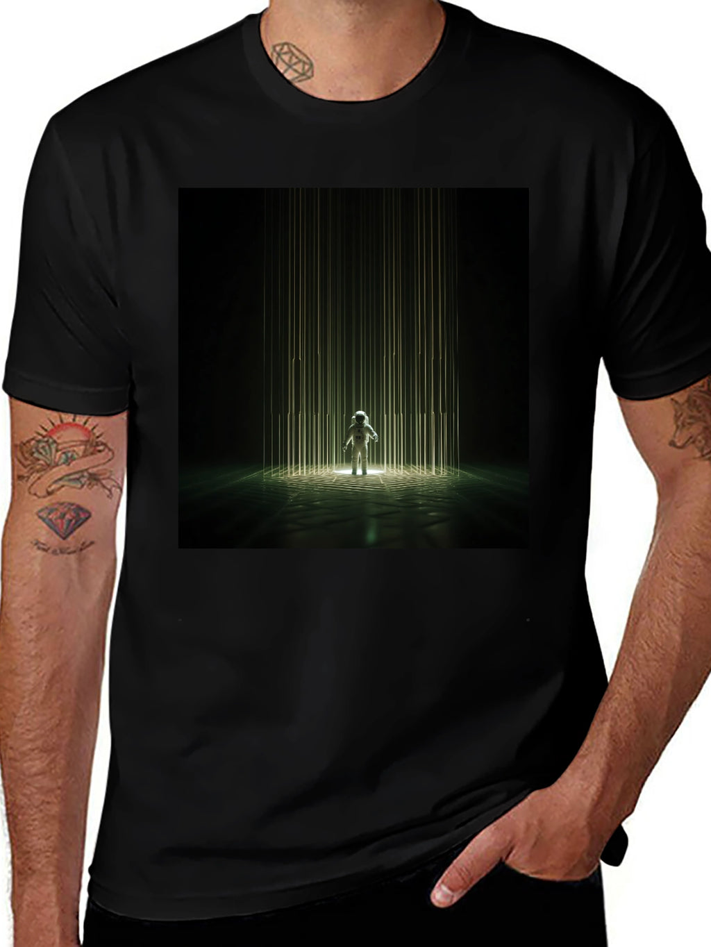 Astronaut Beam Black T-Shirt