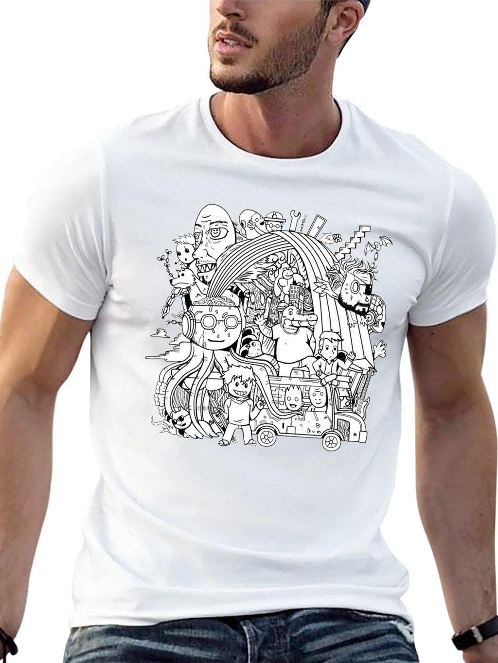 Doodle Art Tee - Unisex Black Cotton T-Shirt