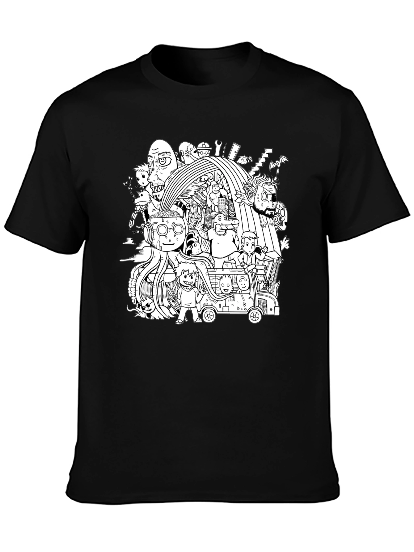 Doodle Art Tee - Unisex Black Cotton T-Shirt