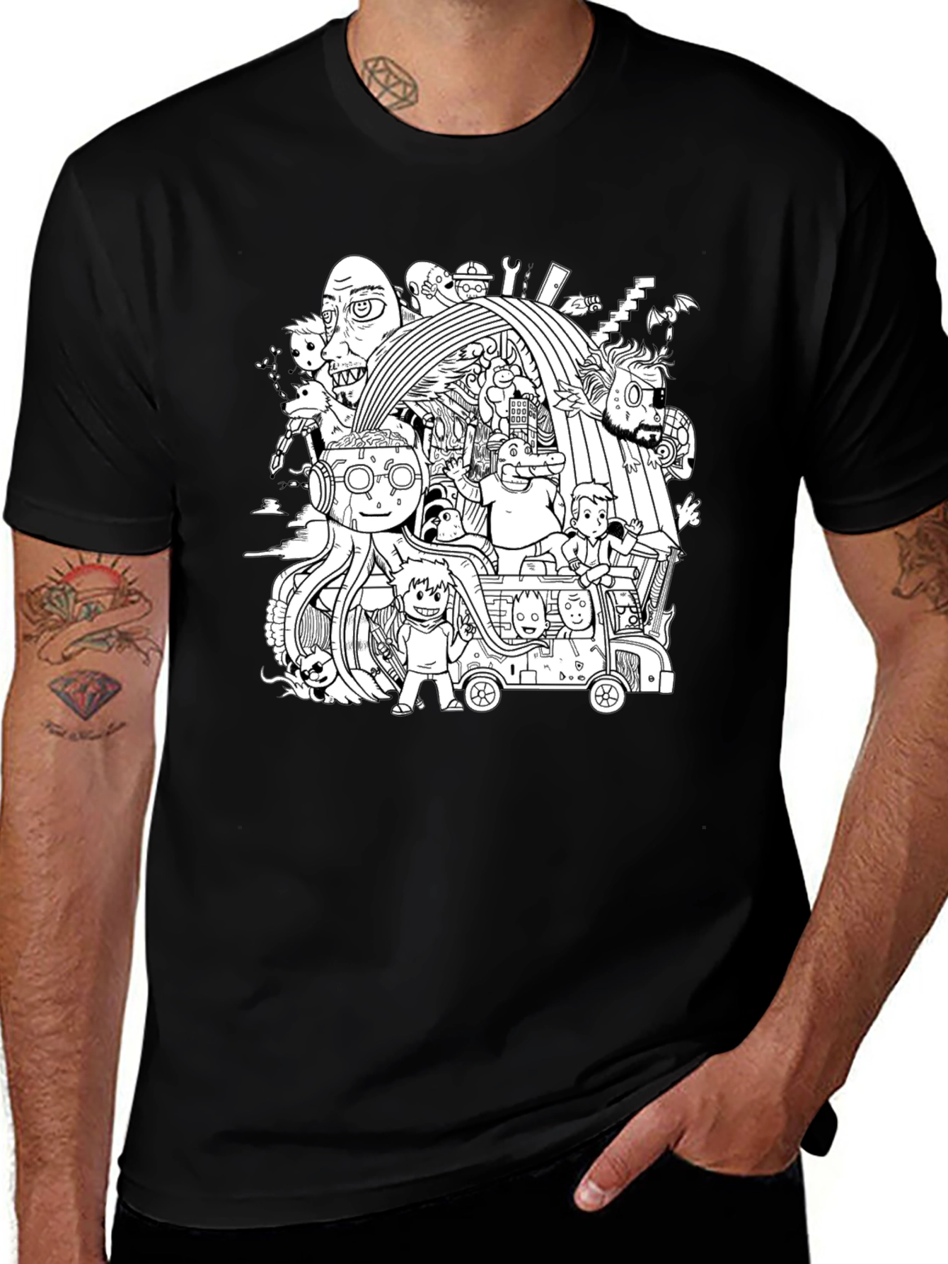 Doodle Art Tee - Unisex Black Cotton T-Shirt