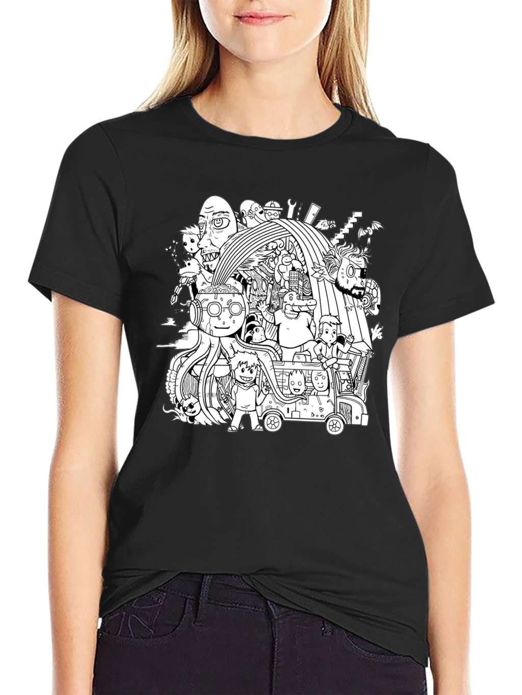 Doodle Art Tee - Unisex Black Cotton T-Shirt