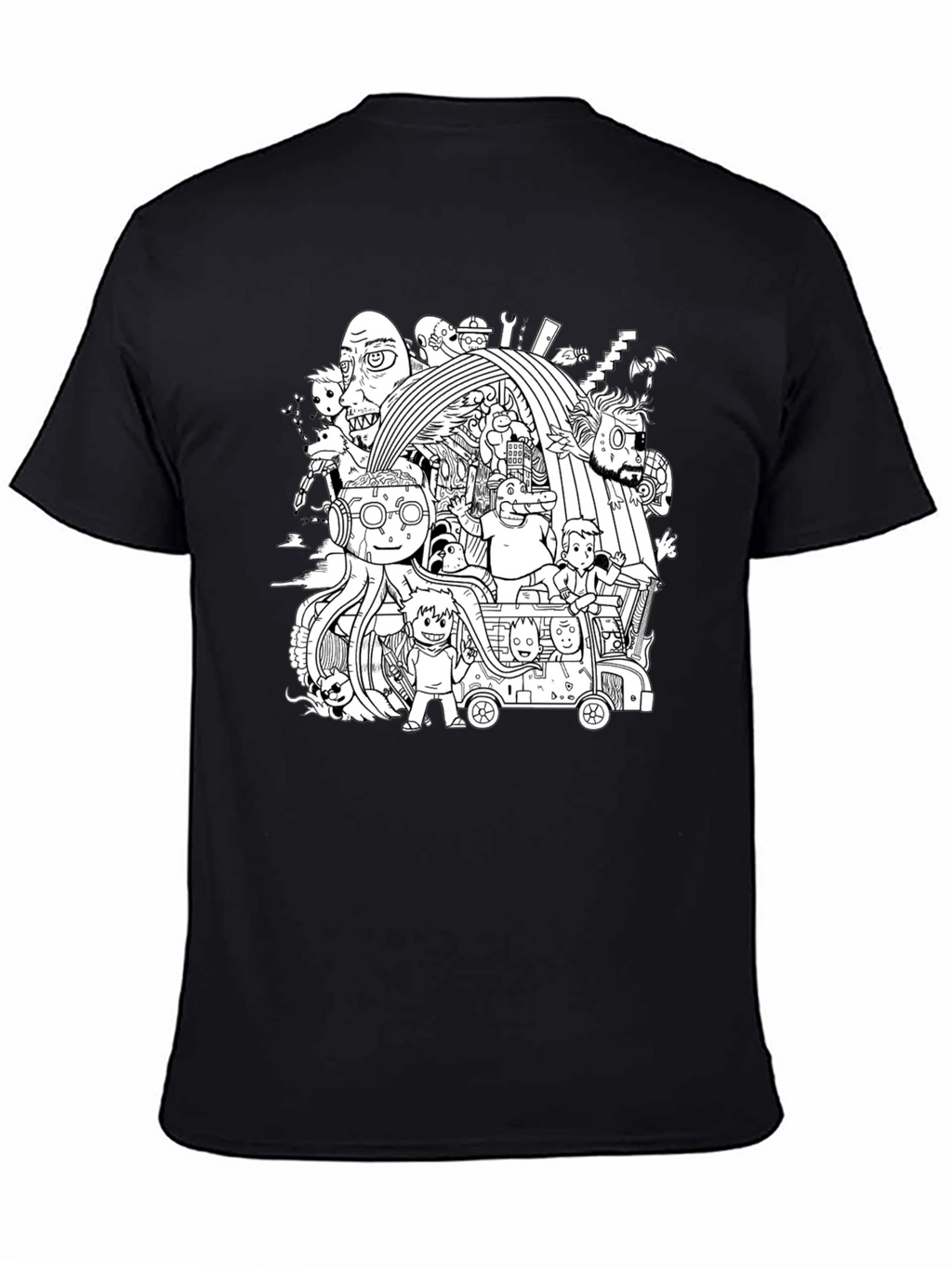 Doodle Art Tee - Unisex Black Cotton T-Shirt