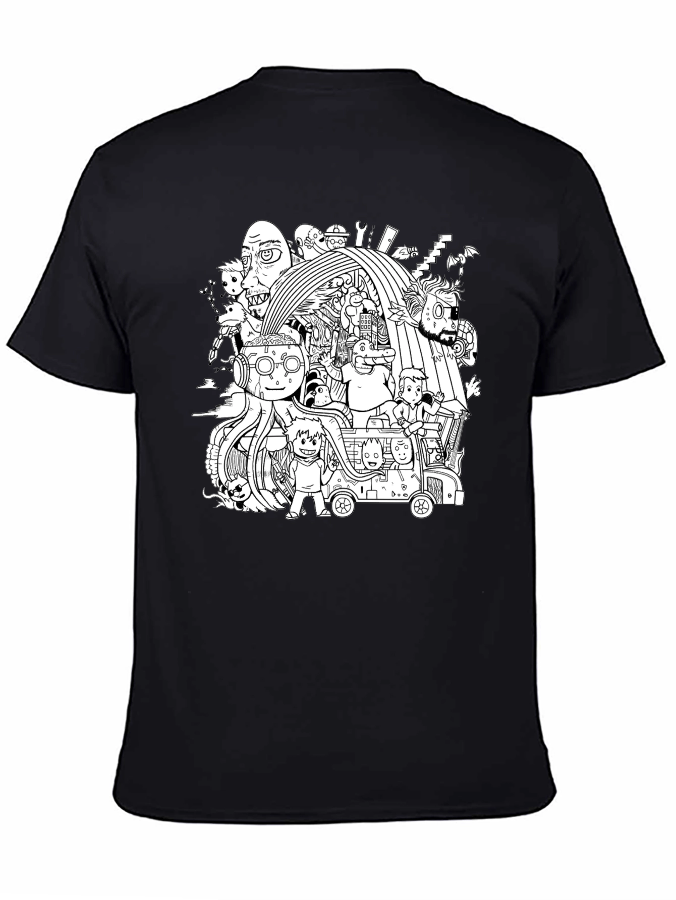 Doodle Art Tee - Unisex Black Cotton T-Shirt