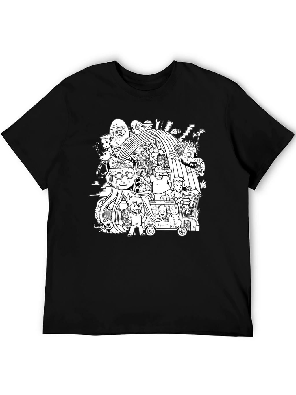 Doodle Art Tee - Unisex Black Cotton T-Shirt