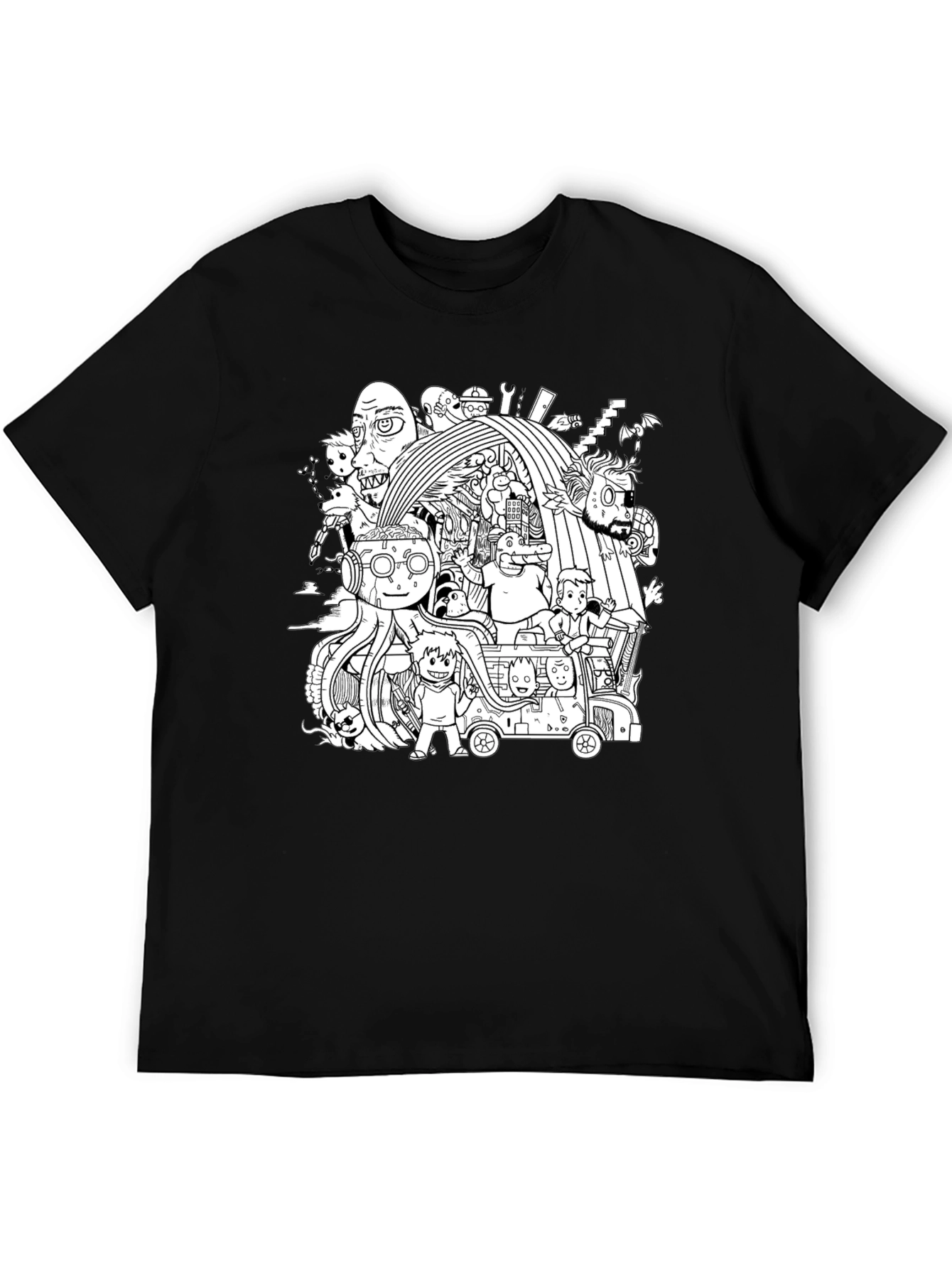 Doodle Art Tee - Unisex Black Cotton T-Shirt