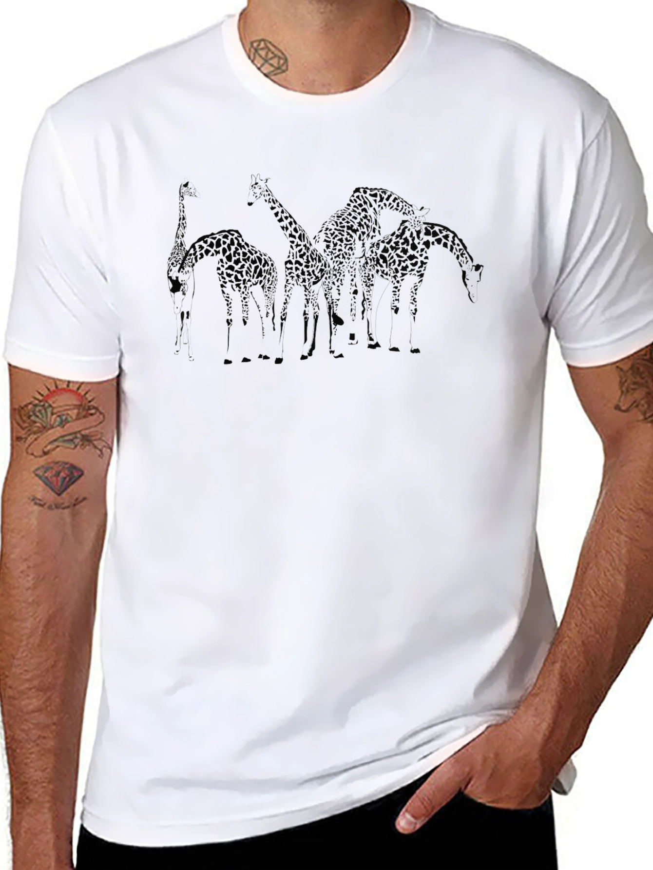Mens Black Giraffe Graphic T-Shirt