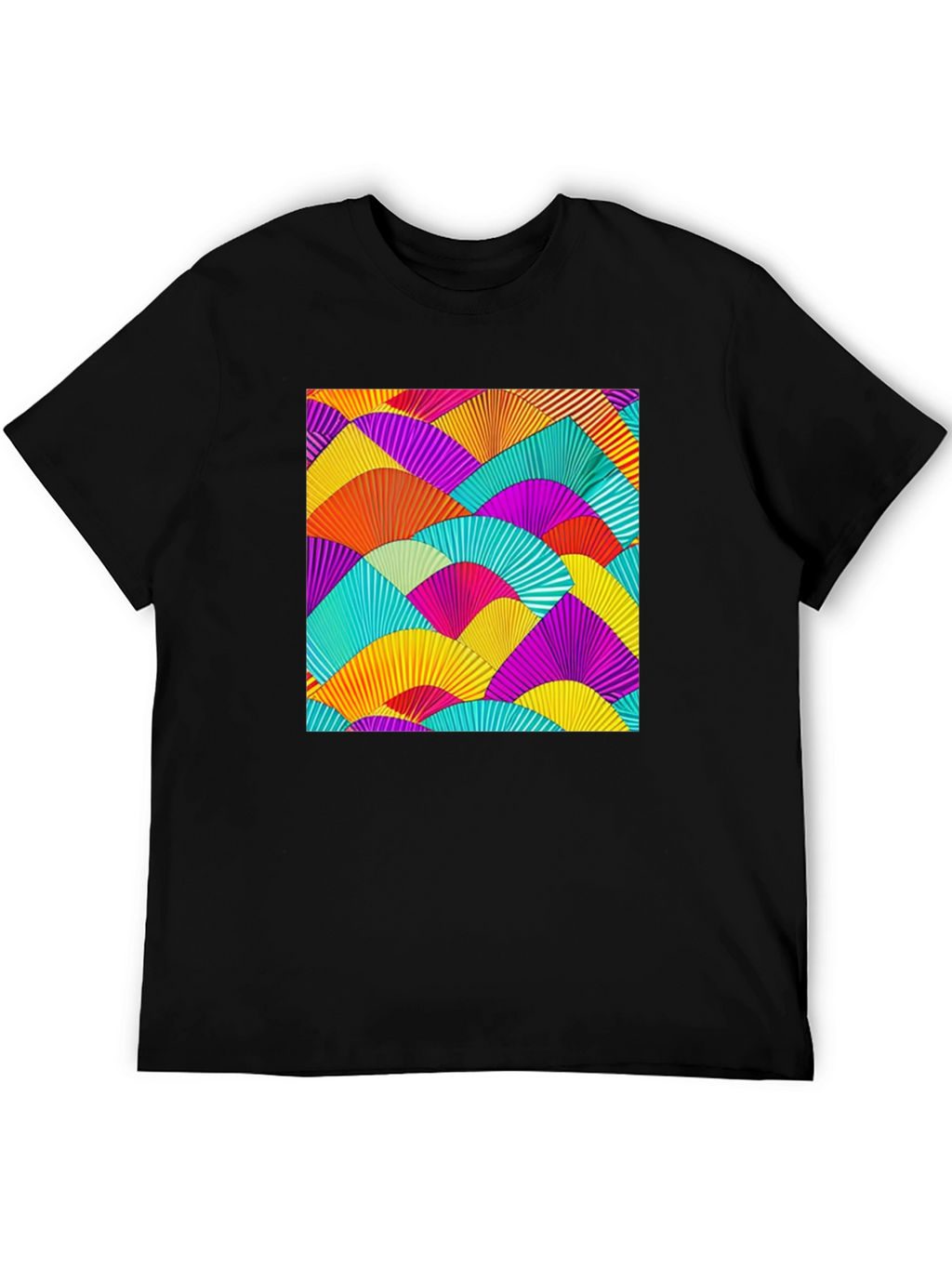 Vibrant Fan Pattern Black T-Shirt