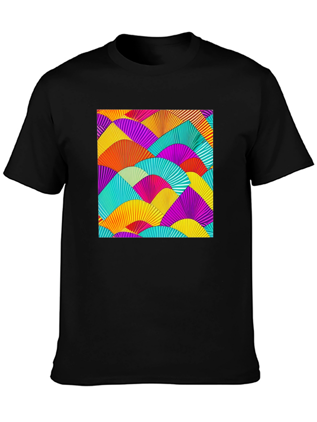 Vibrant Fan Pattern Black T-Shirt