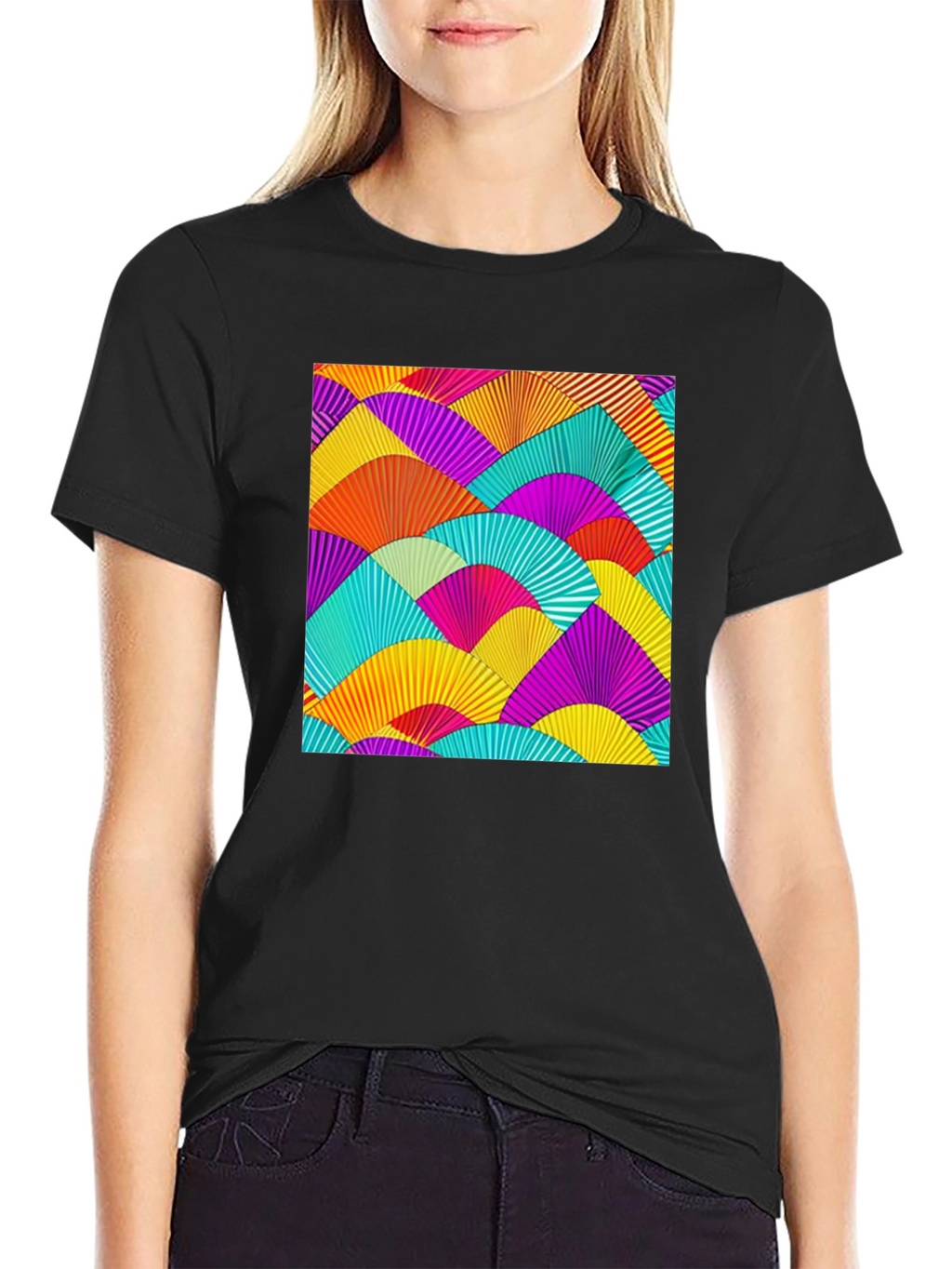 Vibrant Fan Pattern Black T-Shirt
