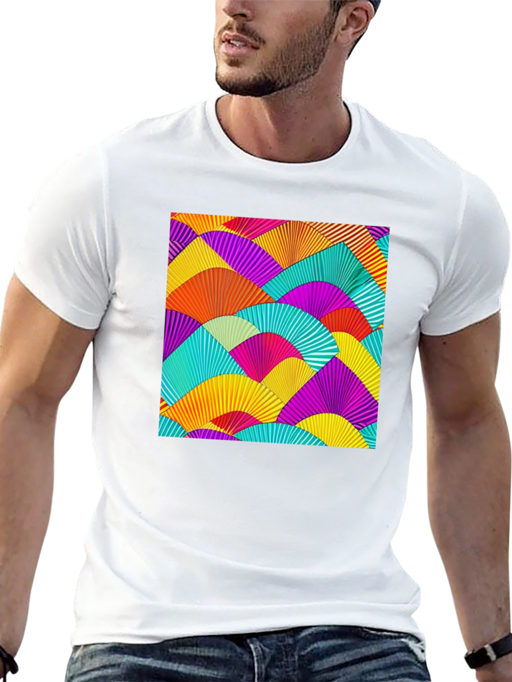 Vibrant Fan Pattern Black T-Shirt